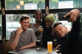 Friends having fun without social media